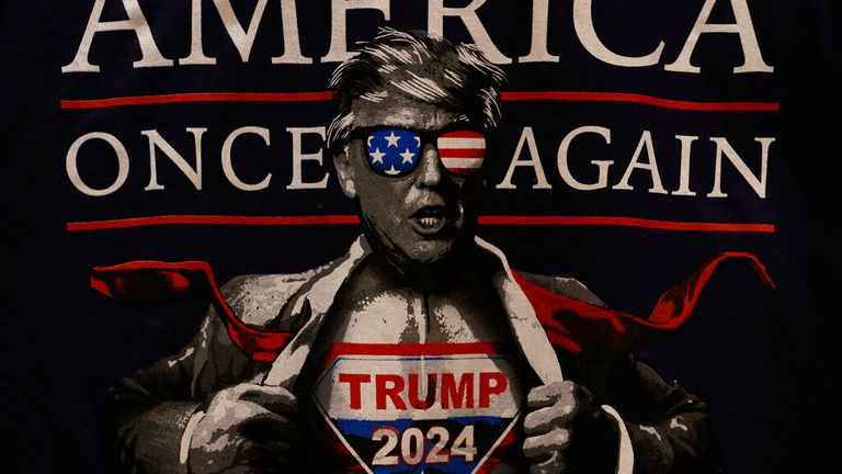 The artwork of a 'Trump 2024' T-shirt as he seeks re-election this year. Pic: AP