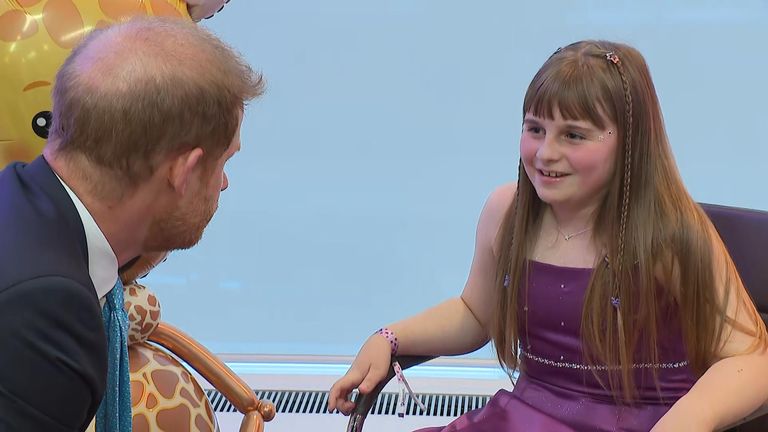 Duke of Sussex with Scarlett Cripps at the WellChild Awards, grab from pool footage in system 