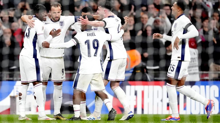 England's Harry Kane celebrates scoring their side's second goal of the game during the UEFA Nations League Group. Pic: PA