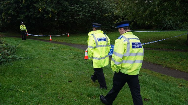 Police officers at the scene in Franklin Park, Leicester, where an 80-year-old man was assaulted on Sunday evening and later died in hospital. Leicestershire Police officers have arrested five people - a boy and a girl aged 14 and one boy and two girls aged 12 - on suspicion of murder. Picture date: Tuesday September 3, 2024. PA Photo. See PA story POLICE Franklin. Photo credit should read: Jacob King/PA Wire