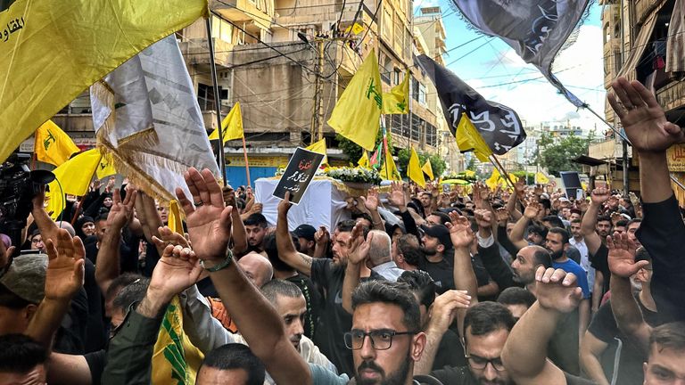 Hezbollah supporters on street of Beirut Pic: Chris Cunningham, Sky producer