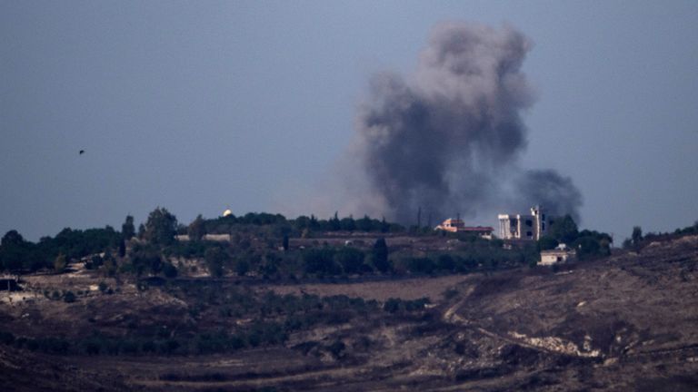 Smoke rises following an Israeli airstrike in southern Lebanon on Monday. Pic: AP