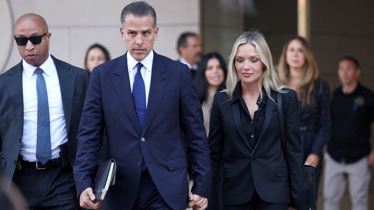 Hunter Biden leaves the court in Los Angeles with his wife Melissa. Image: Reuters