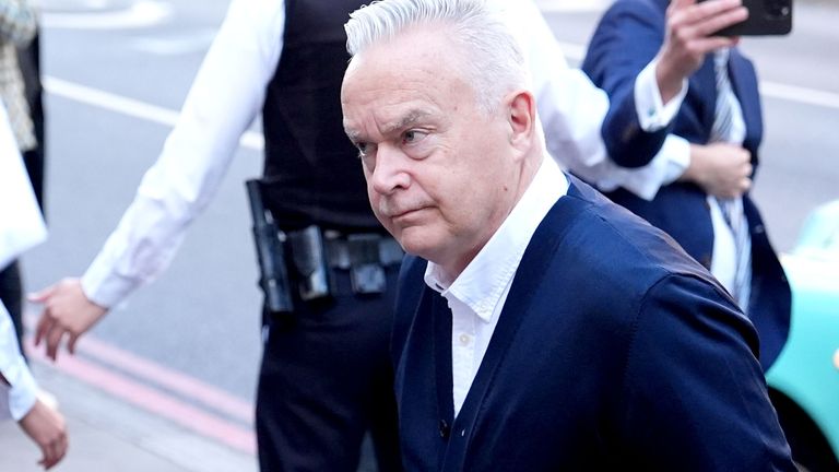 Former BBC broadcaster Huw Edwards arrives at Westminster Magistrates' Court.
Pic: PA