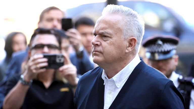 Former BBC news presenter Huw Edwards arrives for sentencing at London's Westminster Magistrates' Court.
Pic: Reuters