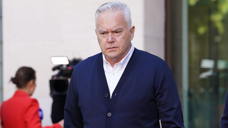 Former BBC broadcaster Huw Edwards leaves Westminster Magistrates' Court.
Pic: PA