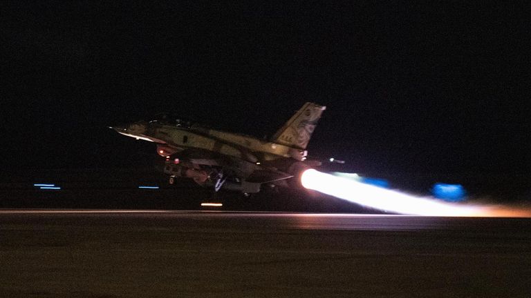 An Israel Defence Forces jet taking off. The picture was shared by the IDF following strikes on Lebanon's Hezbollah. Pic: IDF