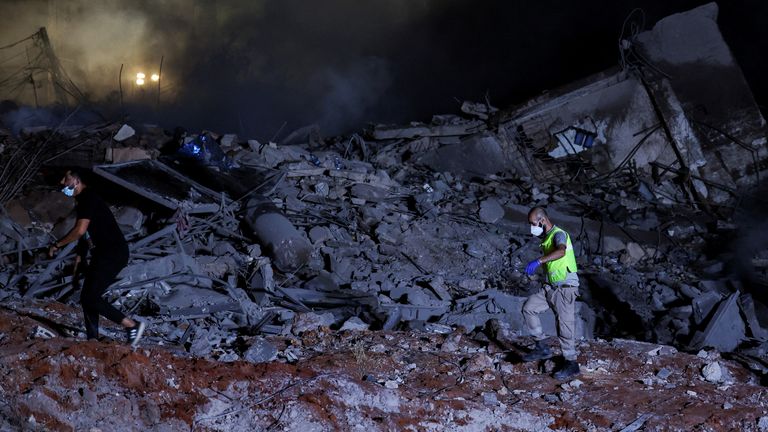 The site of an Israeli attack in the southern suburbs of Beirut. Image: Reuters