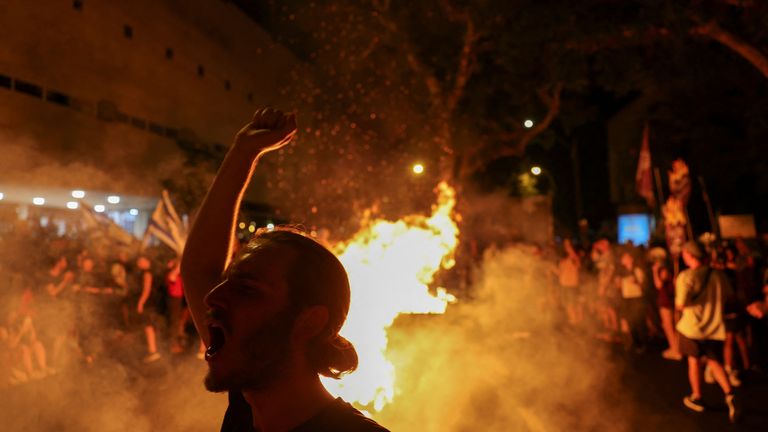 Protesters call for a ceasefire and hostage release deal during huge rally in Tel Aviv