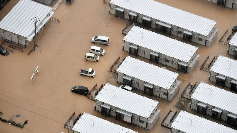 Flooded temporary houses for residents forced to evacuate due to the earthquake in Wajima. Pic: Kyodo/Reuters