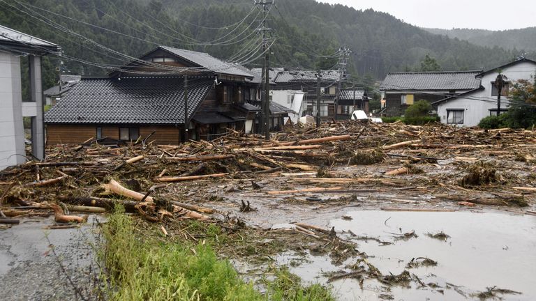 Debris in Wajima following the floods. Pic: Kyodo/Reuters