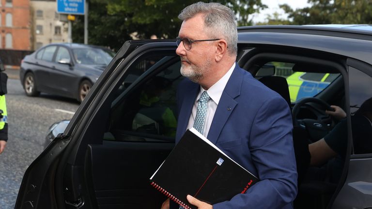 Former DUP leader Jeffrey Donaldson at court. Pic: PA