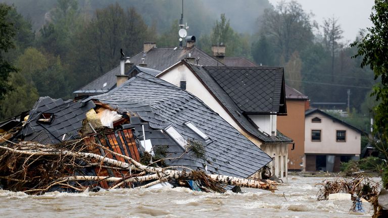 A destroyed house, in the aftermath of flooding following heavy rainfalls, in Jesenik,.
Pic: Reuters