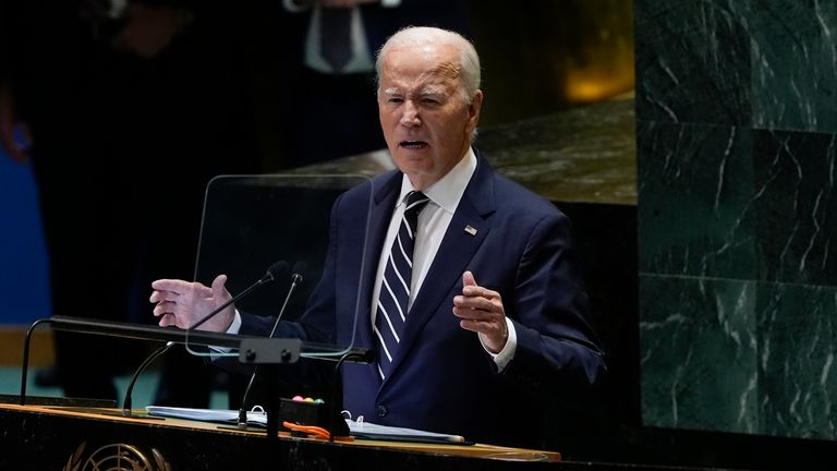 Joe Biden addresses the UN General Assembly. Pic: AP