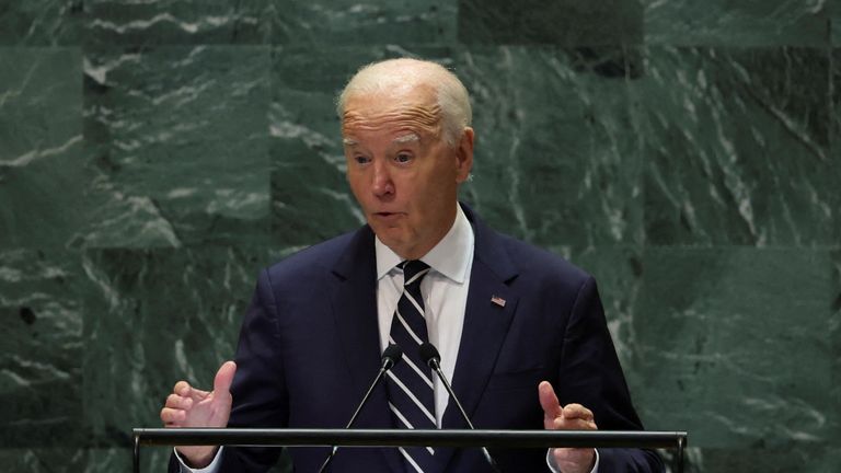 U.S. President Joe Biden addresses the 79th United Nations General Assembly at U.N. headquarters in New York, U.S., September 24, 2024. REUTERS/Mike Segar
