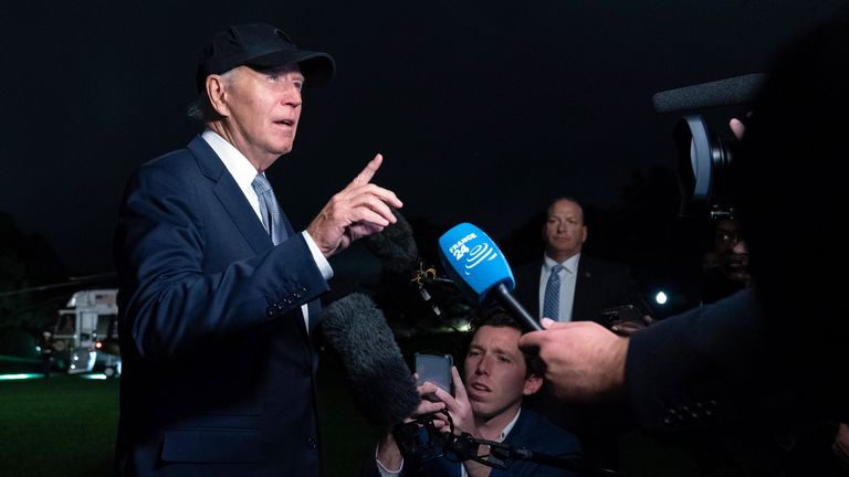 President Joe Biden talks to reporters upon his arrival to the White House in Washington, Wednesday, Sept. 25, 2024. (AP Photo/Jose Luis Magana)