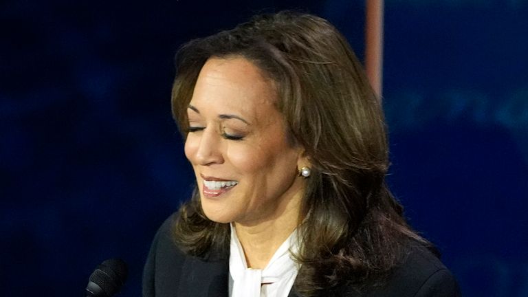 Democratic presidential nominee Vice President Kamala Harris listens during a presidential debate with Republican presidential nominee former President Donald Trump at the National Constitution Center, Tuesday, Sept.10, 2024, in Philadelphia. (AP Photo/Alex Brandon)