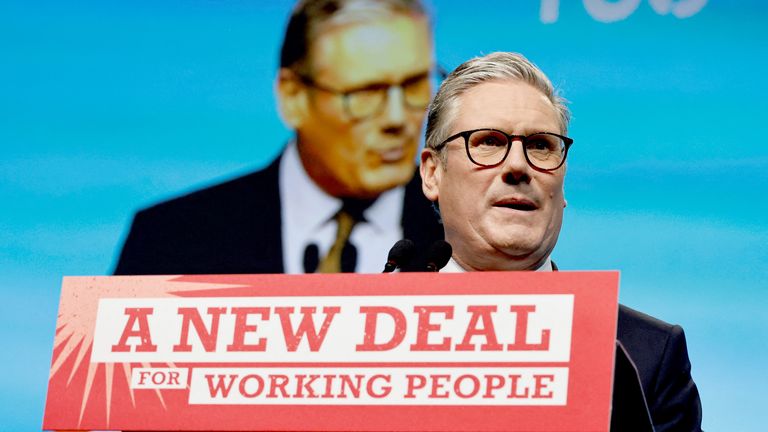 Keir Starmer attends the Trades Union Congress (TUC) conference in Brighton.
Pic: PA