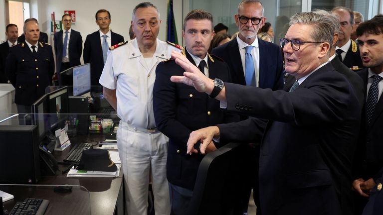 Keir Starmer during his visit to the National Coordination Centre in Rome.
Pic: PA