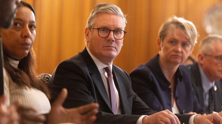 Britain&#39;s Prime Minister Keir Starmer at a  knife crime summit in Downing Street along with Idris Elba, in London, Britain  September 9, 2024.  Ian Vogler/Pool via REUTERS