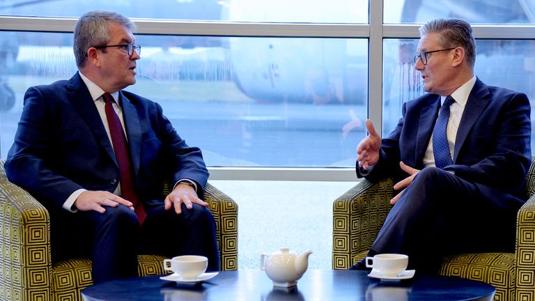 Keir Starmer speaks with Martin Hewitt who has been appointed the head of the Government’s new Border Security Command.
Pic: PA