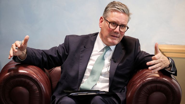 Keir Starmer speaks with members of the media in Rome, Italy.
Pic:: PA