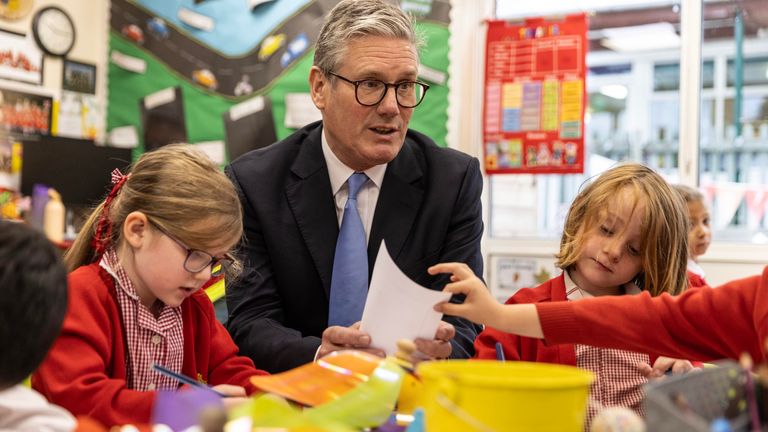 Keir Starmer during a visit to Perry Hall Primary School in Orpington.
Pic: PA