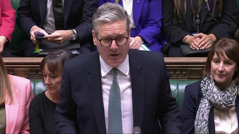 Keir Starmer speaking during Prime Minister's Questions in the House of Commons.
Pic:  PA