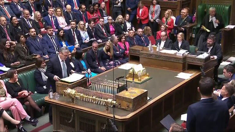 Keir Starmer speaking during Prime Minister&#39;s Questions in the House of Commons.
Pic: PA