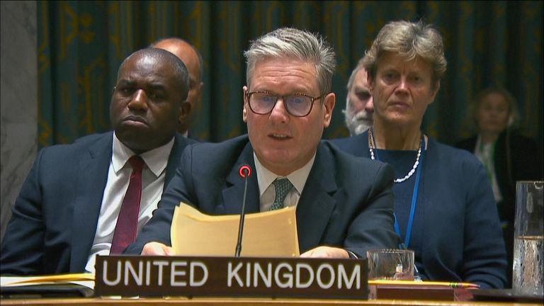 Keir Starmer addresses the UN security council in New York