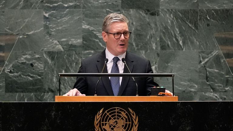 Sir Keir Starmer addresses the UN General Assembly. Photo: AP