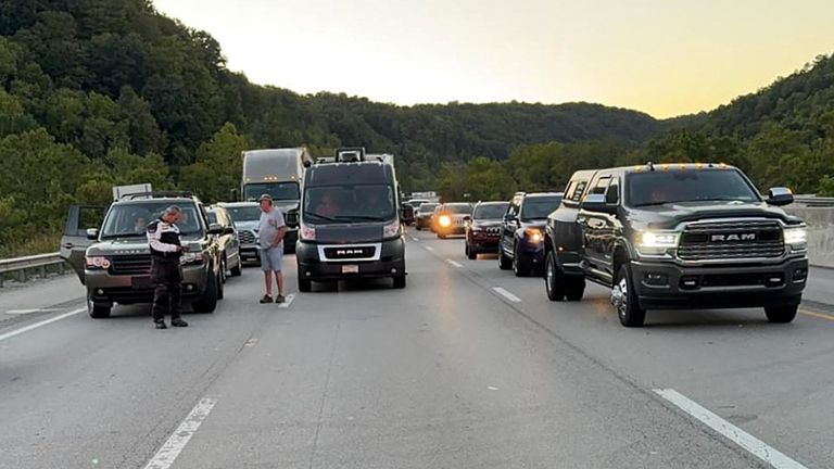 Drivers park on the I-75 after reports of multiple people shot. Pic: Reuters