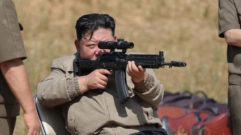 Images released by North Korea's state media of Kim Jong Un inspecting the training base of the special operation armed force of the Korean People's Army (KPA)  Pic: Korean Central News Agency KCNA 