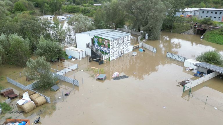 Drone view of a flooded animal shelter in Klodzko.
Pic: Reuters