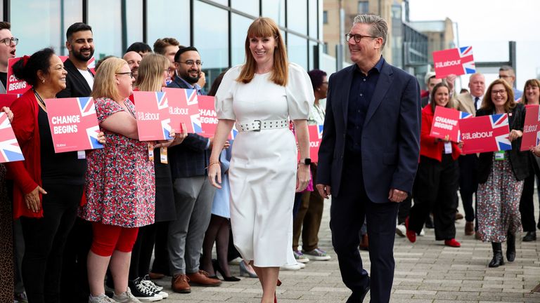 British Prime Minister Keir Starmer and Deputy Prime Minister Angela Rayner walk outside the venue of Britain's Labour Party's annual conference in Liverpool, Britain, September 21, 2024. REUTERS/Phil Noble
