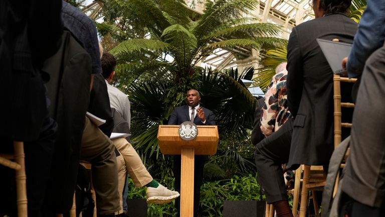 Foreign Secretary David Lammy gives a speech about tackling the climate and nature crisis at Kew Gardens in west London. Picture date: Tuesday September 17, 2024.

