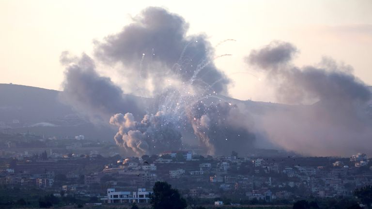 Smoke billows over southern Lebanon following Israeli strikes. Pic: Reuters