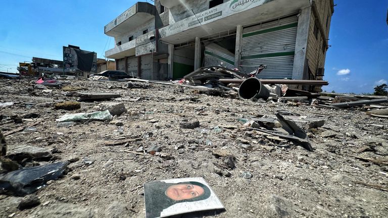 The remnants of an Israeli airstrike in the outskirts of Tyre, Lebanon