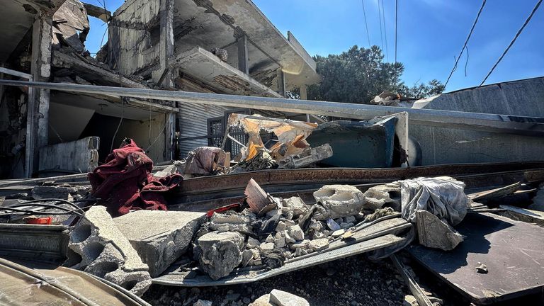 The remnants of an Israeli airstrike in the outskirts of Tyre, Lebanon