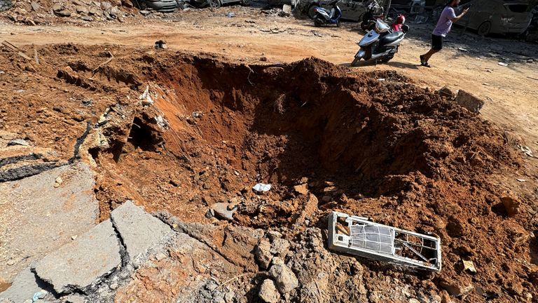 Damage at the site of Friday's air strike in Beirut. Image: Reuters