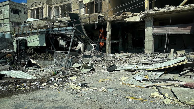 The remnants of an Israeli airstrike in the outskirts of Tyre, Lebanon