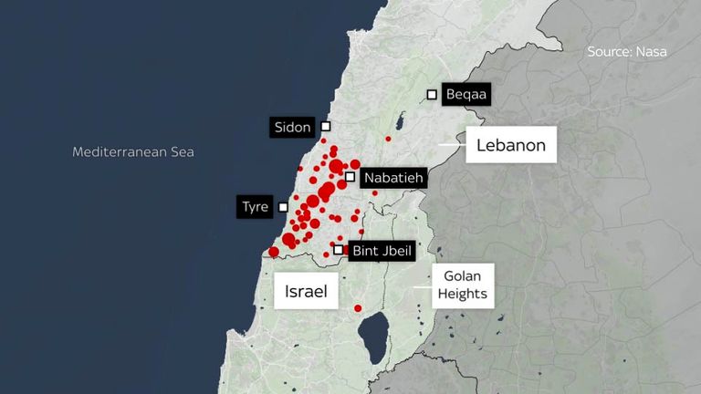 This map shows data from NASA picking up thermal activity in Lebanon when Israel stepped up missile attacks this week