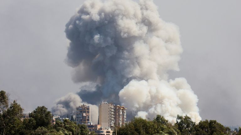 Smoke billows over southern Lebanon following Israeli strikes. Pic: Reuters