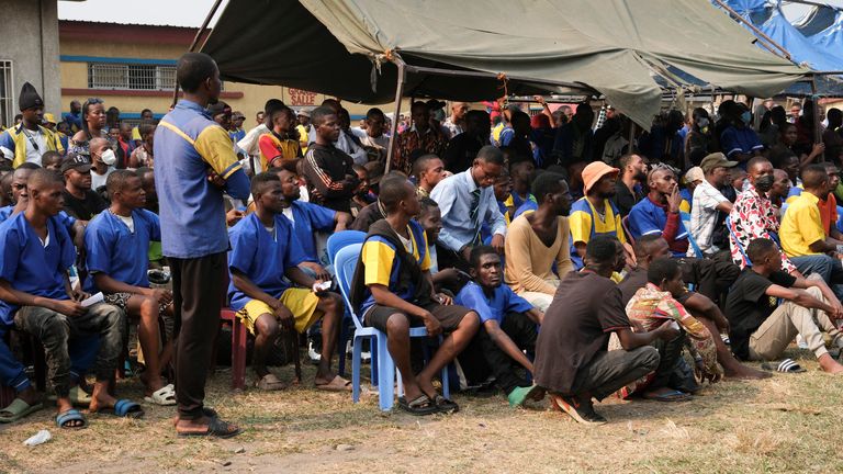 Prisoners attend the releasing ceremony at Makala central prison, the largest jail where they will be released to reduce overcrowding, after videos showing prisoners living in deplorable conditions were posted on social media. Kinshasa, Democratic Republic of Congo July 27, 2024. REUTERS/Justin Makangara