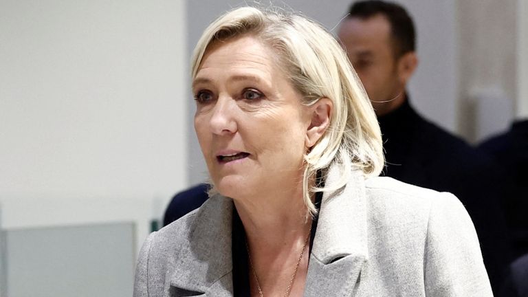  Marine Le Pen, member of parliament of the Rassemblement National (National Rally - RN) party, arrives with her lawyer Rodolphe Bosselut to attend her trial a