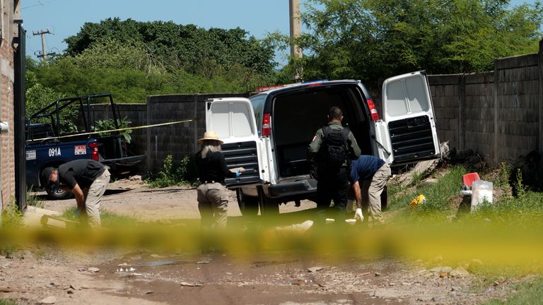 De plaats van een dubbele moord in Culiacan. Foto: Sky News