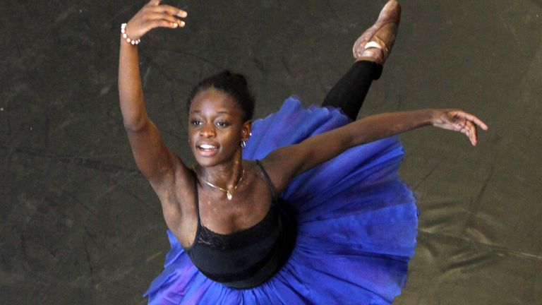 Michaela DePrince rehearses for her lead role in Le Corsaire in Johannesburg in 2012. Pic: AP/Denis Farrell
