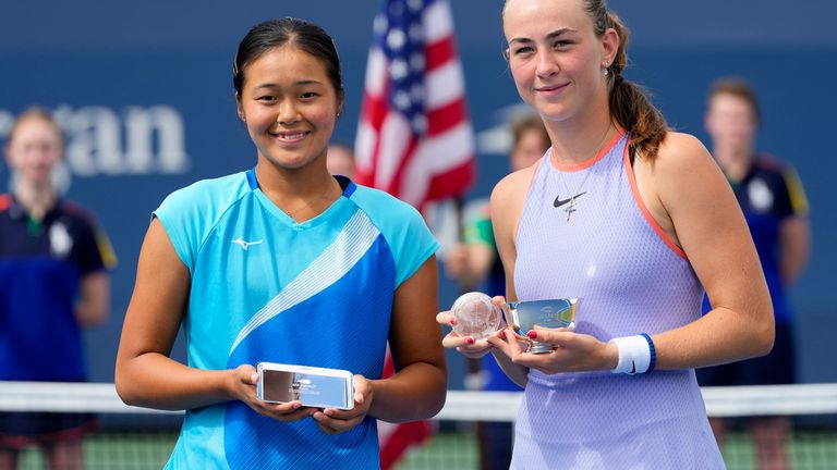 Mika Stojsavljevic with Wakana Sonobe after their US Open final clash. Pic: AP