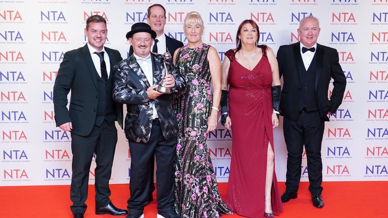 Brendan O'Carroll and the cast of Mrs Brown's Boys at the National Television Awards.
Pic: PA