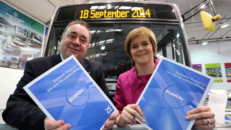 Scotland's First Minister Alex Salmond and Deputy First Minister Nicola Sturgeon they launch a paper today at Alexander Denis coach manufacturers outlining the nations key economic strength as an independent country.